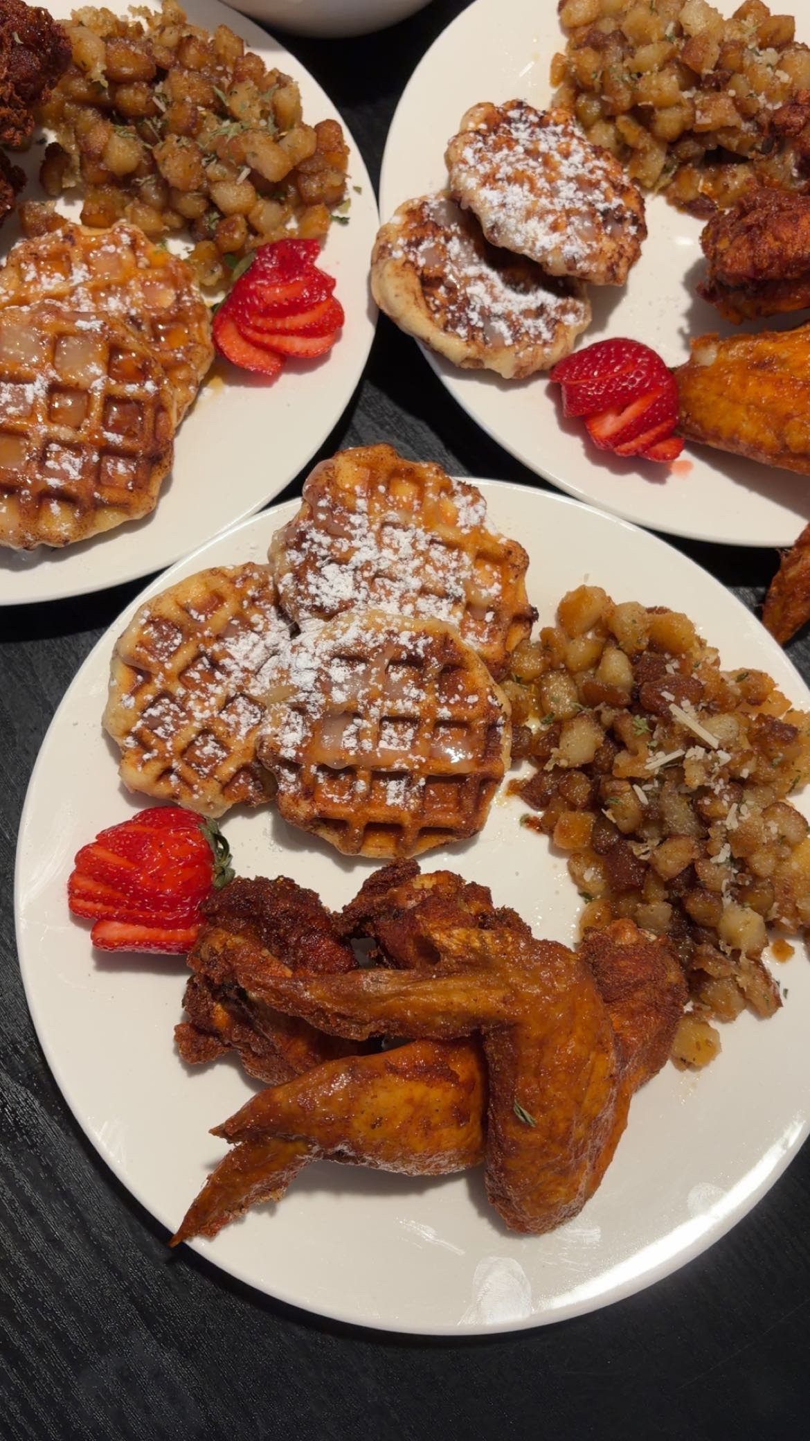 Chef-prepared brunch with waffles and chicken