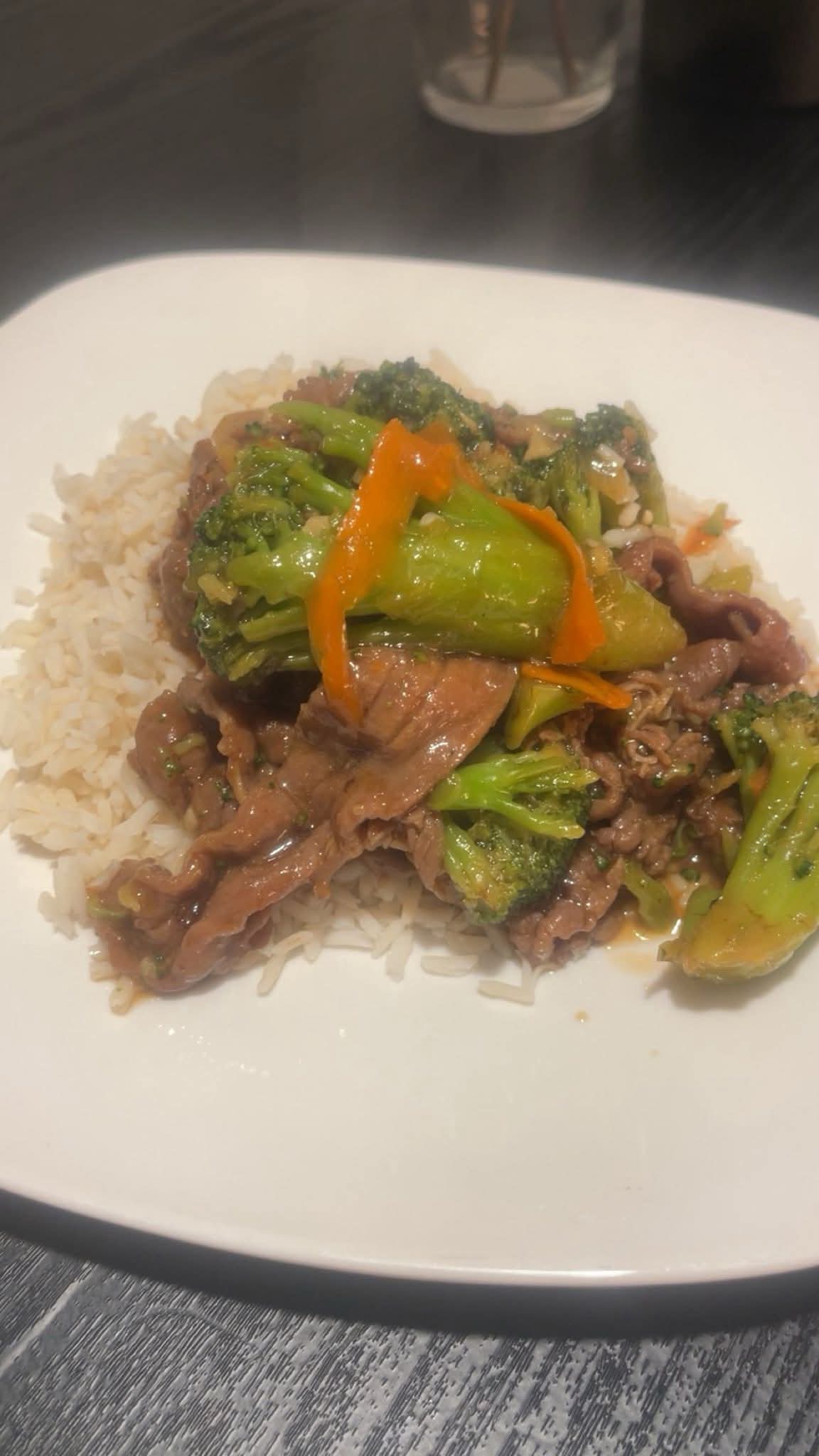 Beef and broccoli over rice